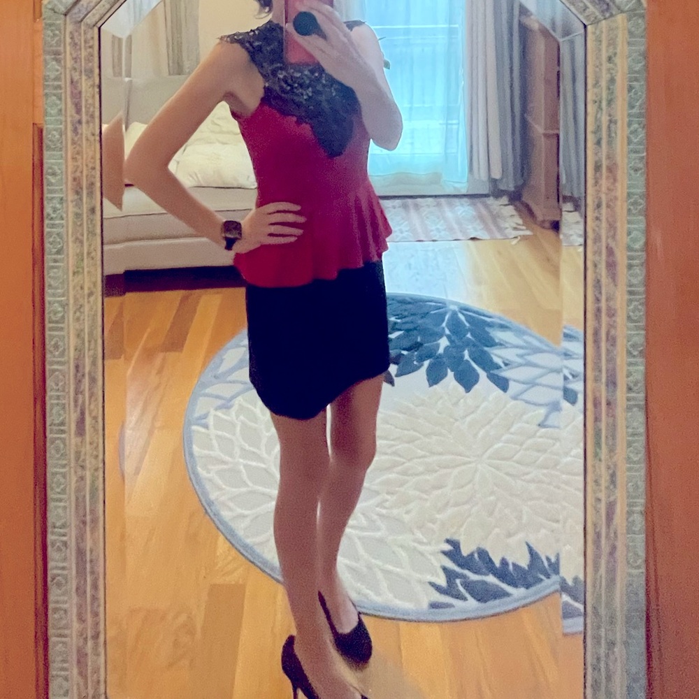 Lipstick Little Red and Black Peplum and Lace Sleeveless Dress Large Valentines
